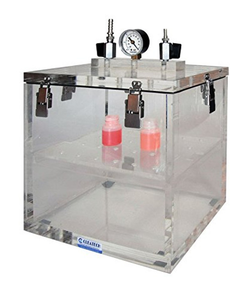 Vacuum Desiccator Cabinet With Removable Lid Clear Acrylic, 21.75X16X14 In. Perforated Shelf & Vacuum Gauge