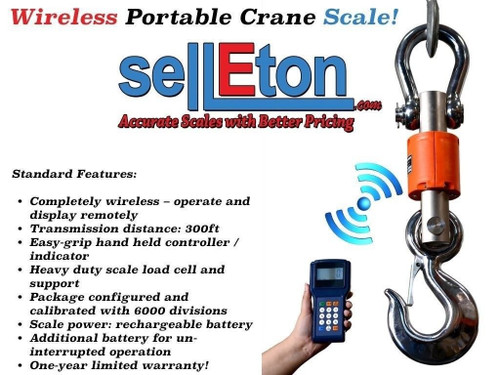 Selleton Industrial Wireless Crane Scale 300 Ft Range Hanging Scale, 20,000 Lbs X 5 Lb