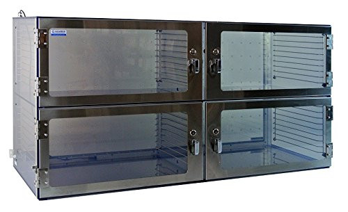 Four-Door Desiccator Cabinet Clear Acrylic, 48Wx24Dx24H In. With Gas Ports, Racks & Shelf.