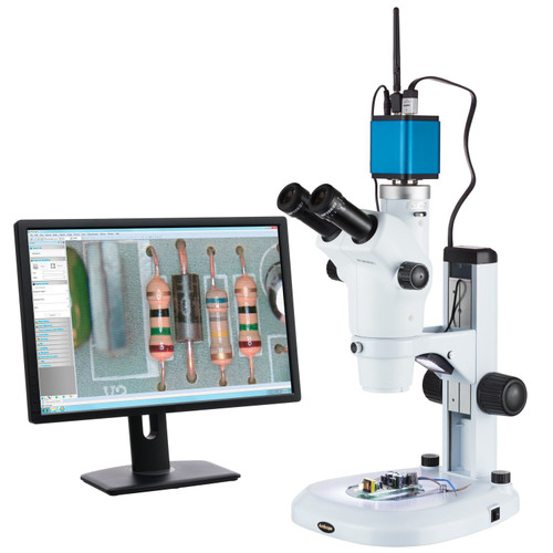 AmScope 6X-50X Trinocular Zoom Stereo Microscope with Dual Illumination + 1080p WiFi Camera