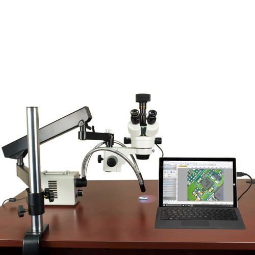 OMAX 2.1X-225X 14MP USB3.0 Digital Zoom Stereo Microscope on Articulating Arm+30W LED Ring & Dual Lights