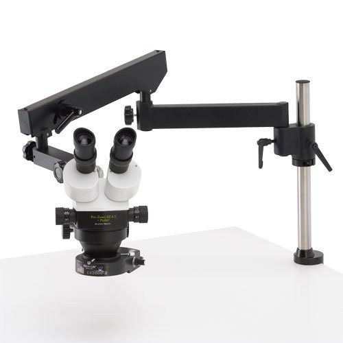 O.C. White TKSZ-FAF Prolite 4.5 Binocular Stereo Zoom Microscope, 10x Eyepieces, 3.5x-45x Magnification, 0.7x-4.5x Zoom Objective, 0.5x Auxiliary Objective, FL1000 Fluorescent Ring Illuminator, Articulating Arm Base, 120V