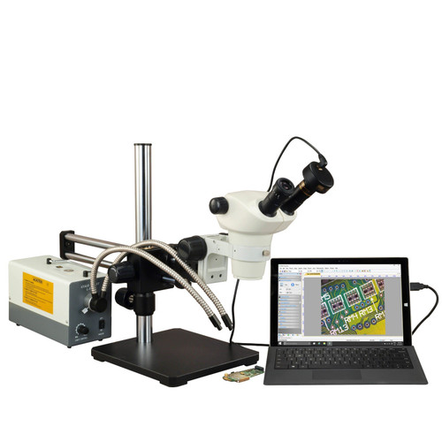 OMAX 3X-300X Binocular Zoom Stereo Microscope+Boom Stand+150W Cold Light+9MP Camera