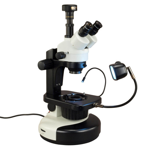 OMAX 7X-45X Trinocular Professional Gemology Stereo Zoom Microscope with Rotatable Base and 5MP Camera and Darkfield Stage