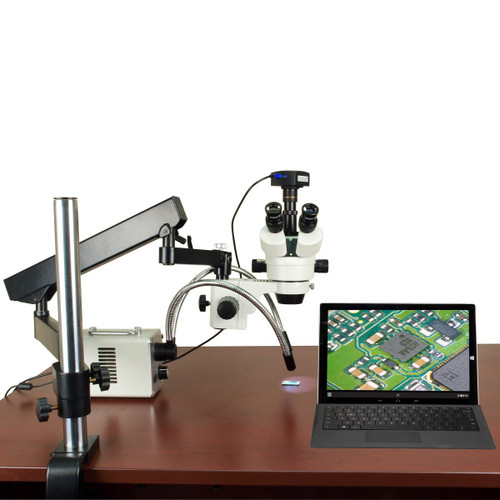 OMAX 2.1X-225X 720p WiFi Digital Zoom Stereo Microscope on Articulating Arm+30W LED Ring & Dual Lights
