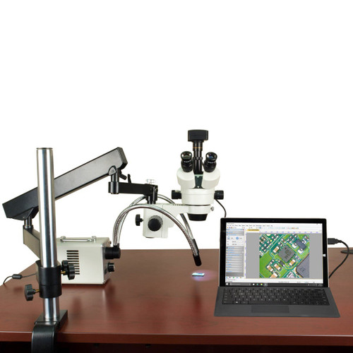 OMAX 2.1X-225X 10MP USB3.0 Digital Zoom Stereo Microscope on Articulating Arm with 30W LED Dual Light