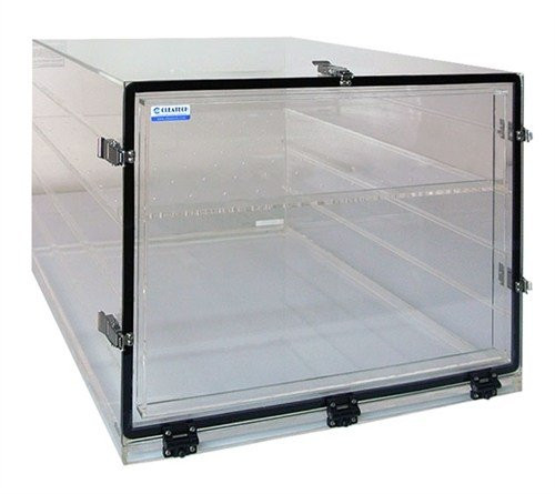 Portable Desiccator Cabinet Clear Static Dissipative PVC, 24Wx24Dx18H in. with Gas ports & Shelf.