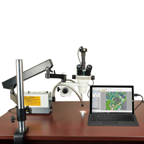 OMAX 2-270X Stereo Microscope+Articulated Stand+Cold Light+5.0MP Camera