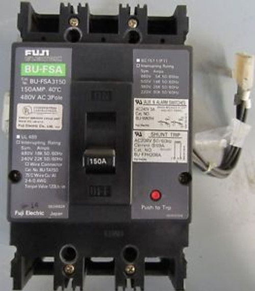 FUJI Electric BU-FSA3150 480VAC 150Amp 3 Pole CIRCUIT BREAKER w/ AUX ALARM SHUNT