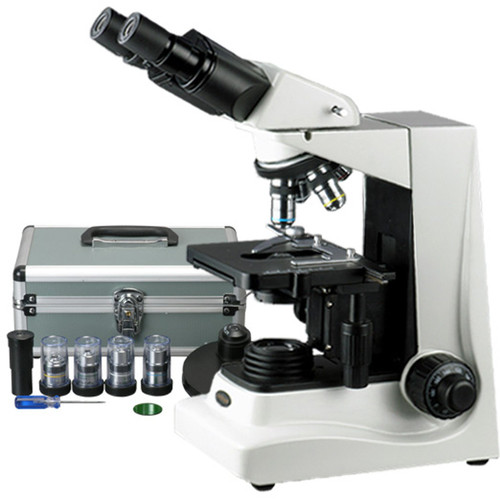 AmScope B600A-PCT Siedentopf Binocular Compound Microscope, 40X-1600X Brightfield Magnification, 100X-1600X Turret-Mounted Phase Contrast Magnification, Halogen Illumination, Abbe Condenser, Double-Layer Mechanical Stage, Anti-Mold