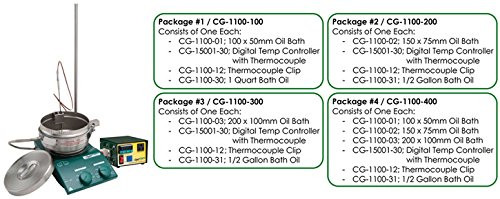 Chemglass CG-1100-300 Series CG-1100 Oil Bath Combination Package #3, Includes Oil Bath, Digital Temperature Controller, Clip, and Bath Oil