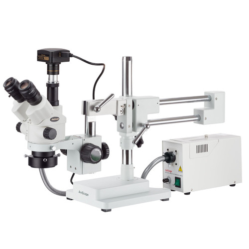 AmScope 3.5X-90X Simul-Focal Stereo Zoom Microscope with a Fiber Optic Ring Light and 18MP USB3 Camera