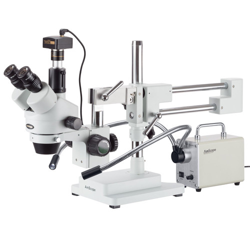 AmScope 3.5X-90X Simul-Focal Trinocular Stereo Microscope with LED Fiber Optic Light and 14MP Camera