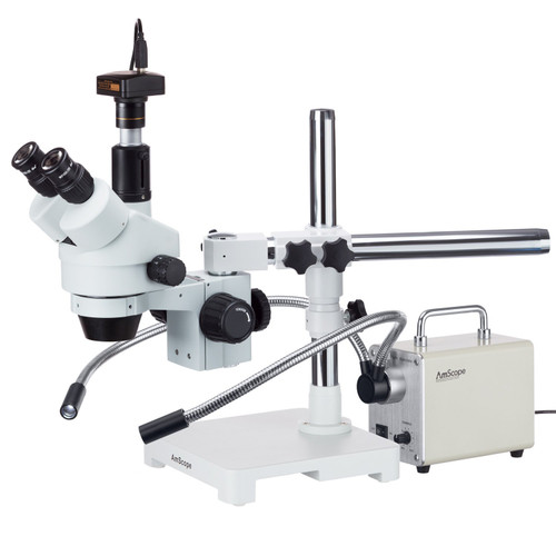 AmScope 3.5X-90X Boom Stand Trinocular Zoom Stereo Microscope with a Fiber-Optic LED Illuminator and 14MP Camera