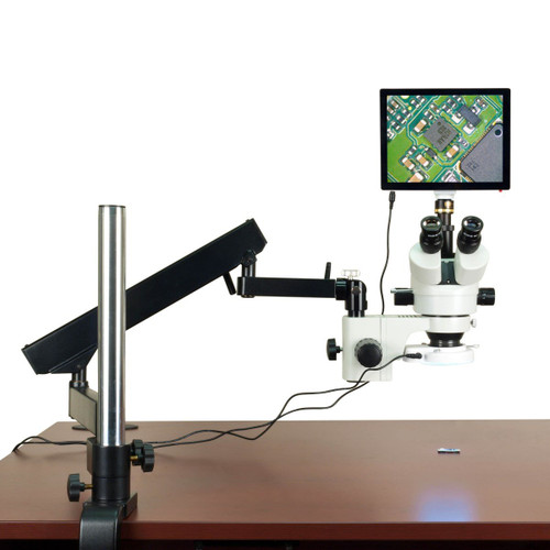 OMAX 3.5X-90X 5MP Touchpad Screen Trinocular Stereo Microscope on Articulating Arm with 64 LED Light