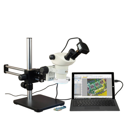 OMAX 6X-50X USB3 14MP Binocular Zoom Stereo Microscope on Ball-Bearing Boom with 144-LED Light