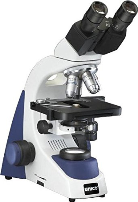 UNICO G380PL-LED Microscope, Binocular, 10X Wide Field Eyepiece, 4X, 10X, 40X, 100X, Plan, NA 1.25 Condenser, Iris Diaphragm, Mechanical Stage, LED Illumination, 3W LED, Coaxial Focusing