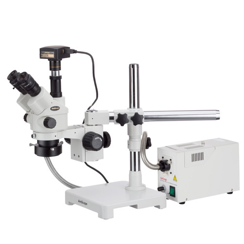 AmScope 3.5X-90X Simul-Focal Stereo Lockable Zoom Microscope with Fiber Optic Ring Illuminator and 18MP USB3 Camera