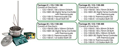 Chemglass CG-1100-200 Series CG-1100 Oil Bath Combination Package #2, Includes Oil Bath, Digital Temperature Controller, Clip, and Bath Oil