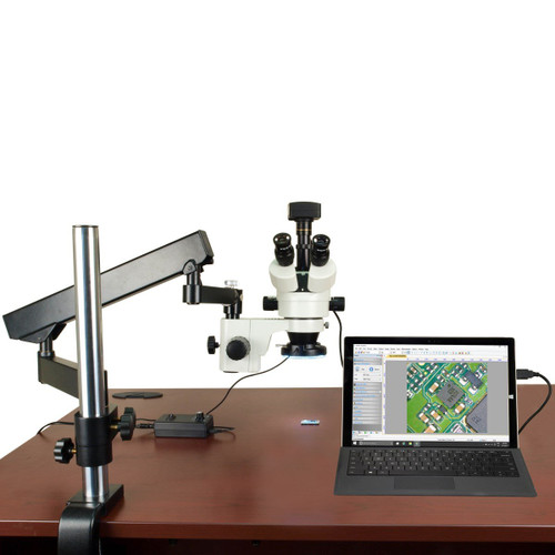 OMAX 3.5X-90X 18MP USB3 Digital Stereo Microscope on Articulating Arm Stand with 144 LED Ring Light