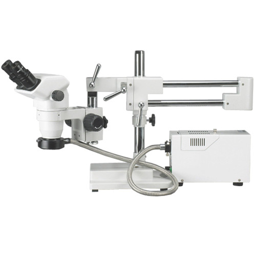 AmScope ZM-4BNW-FOR Professional Binocular Stereo Zoom Microscope, EW10x and EW25x Focusing Eyepieces, 6.7X-112.5X Magnification, 0.67X-4.5X Zoom Objective, Fiber-Optic Ring Light, Double-Arm Boom Stand, 110V-120V