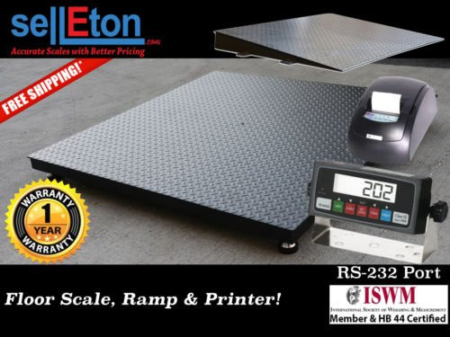 60" X 60" (5' X 5') Heavy Duty Floor Scale with Ramp & Printer 2500 X .5 Lb