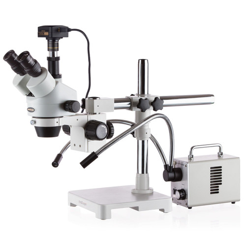 AmScope 3.5X-45X Boom Stand Trinocular Zoom Stereo Microscope with Fiber-Optic LED Illuminator + 14MP USB3.0 Camera