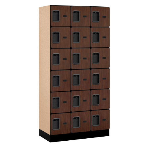 Salsbury Industries 6-Tier Box Style Designer Wood Locker with Three Wide Storage Units, 6-Feet High by 18-Inch Deep, Mahogany