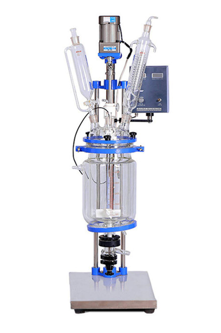 MXBAOHENG 1L Glass Reactor Jacketed Double Layer Glass Reactor for Lab Use with All PTFE Valves and High Borosilicate (110V)