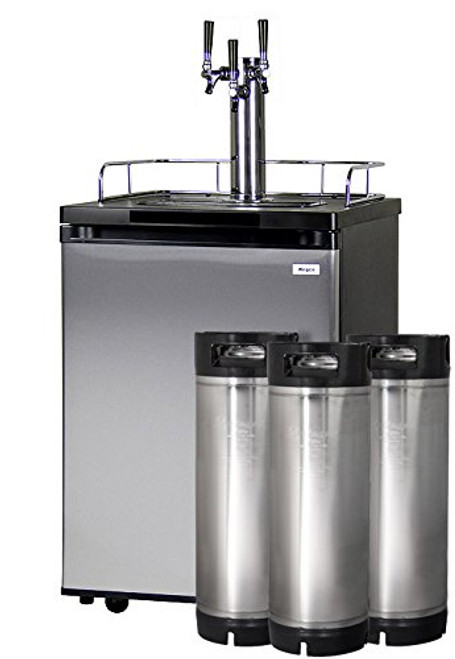 Kegco HBK209S-3K Homebrew Kegerator Triple Faucet Keg Dispenser Stainless Steel with Three Ball Lock Kegs