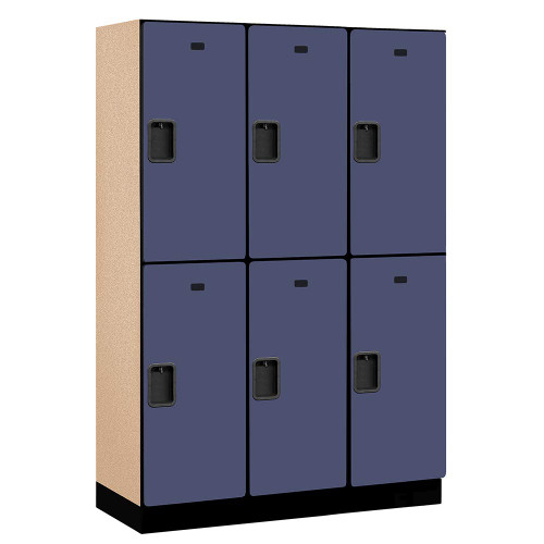 18" Wide Double Tier Designer Wood Locker - 3 Wide - 6 Feet High - 18 Inches Deep - Blue