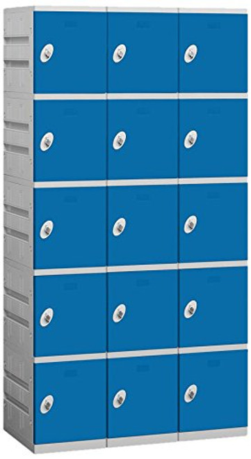 Salsbury Industries Assembled 5-Tier Plastic Locker with Three Wide Storage Units, 738.25-Inch High by 18-Inch Deep, Blue