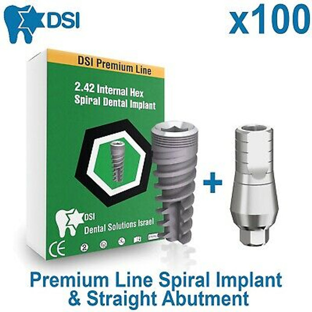 100 Dsi Dental Spiral Implant Premium Line Internal Hex & Straight Abutment Ce