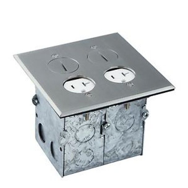 2Gang Divided Recessed FloorBox 705510-SS Stainless Steel W/ 2 20A TR Receptacle