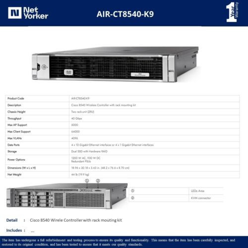 Cisco Air-Ct8540-K9 8540 Wireless Controller - Same Day Shipping - SPW ...