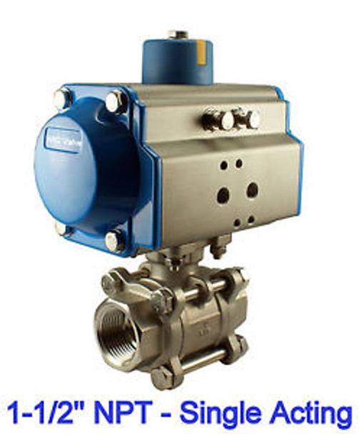 1-1/2 Inch Pneumatic Air Actuated Stainless Steam Ball Valve Single Acting NC