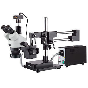 Amscope 3.5X90X Stereo Boom Microscope With 5Mp Camera + Fiber Optic