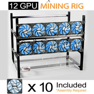 12 Gpu Mining Case Rig Frame With 10 Fans Aluminum Stackable Open Air ...