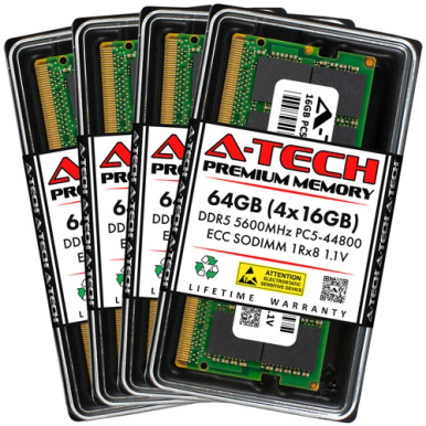 A-Tech 64GB 4x 16GB 1Rx8 PC5-44800 DDR5 5600 MHz ECC SODIMM NAS Memory ...