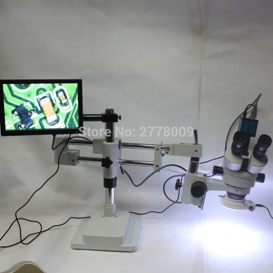 3.5X 90X Double Arm Boom Stand Trinocular Stereo Zoom Microscope+16MP ...