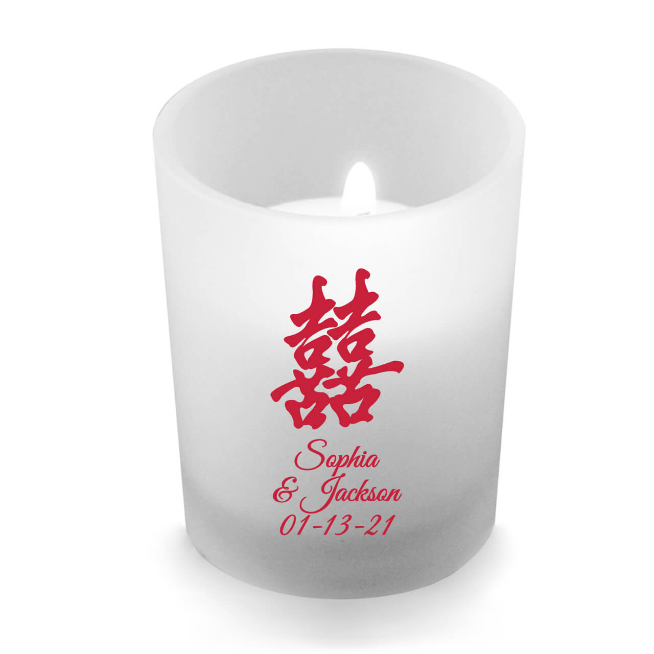 Double Happiness Frosted Glass Candle Holder Favors Flowers