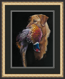 Red Lab & Pheasant Mounted and framed by Kay Johns