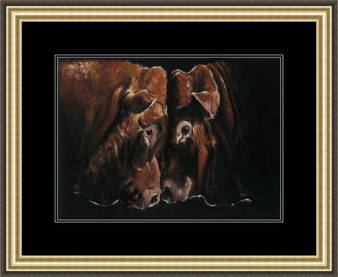 Head to Head by Kay Johns. Limousin Bulls. Limousin livestock artwork by Kay Johns
