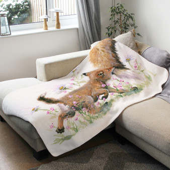 Fleece blanket - Naughty But Nice. Fox cub. Artwork by Kay Johns