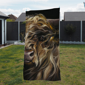 Towel - Macbeth 2. Highland Cow. Artwork by Kay Johns