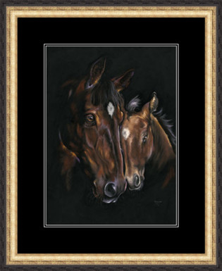 Mare and foal, equestrian horse artwork by KayJohns. Size - medium framed