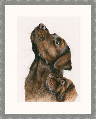 Lab Assistant, Chocolate Labrador artwork by Kay Johns - Grey Frame