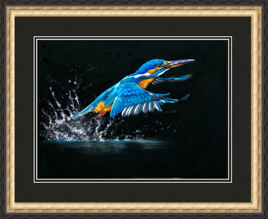 Making a Splash, Kingfisher painting framed, Kingfisher painting by Kay Johns