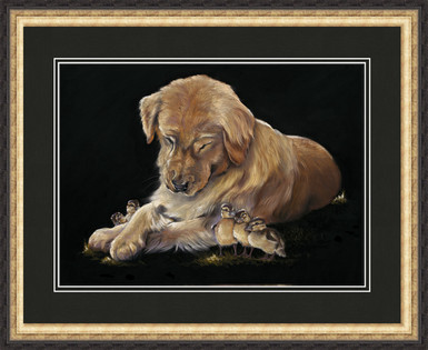 Good as Gold, Retriever and Duckling painting framed, Retriever and Duckling painting by Kay Johns