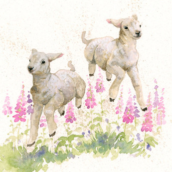 Jumping Lambs original artwork by Kay Johns